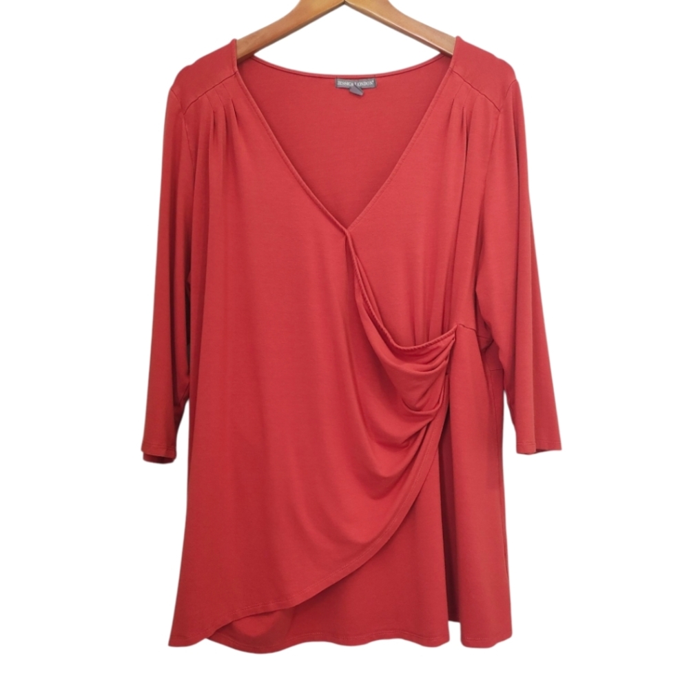Jessica London V-Neck Faux Wrap 3/4 Sleeve Top